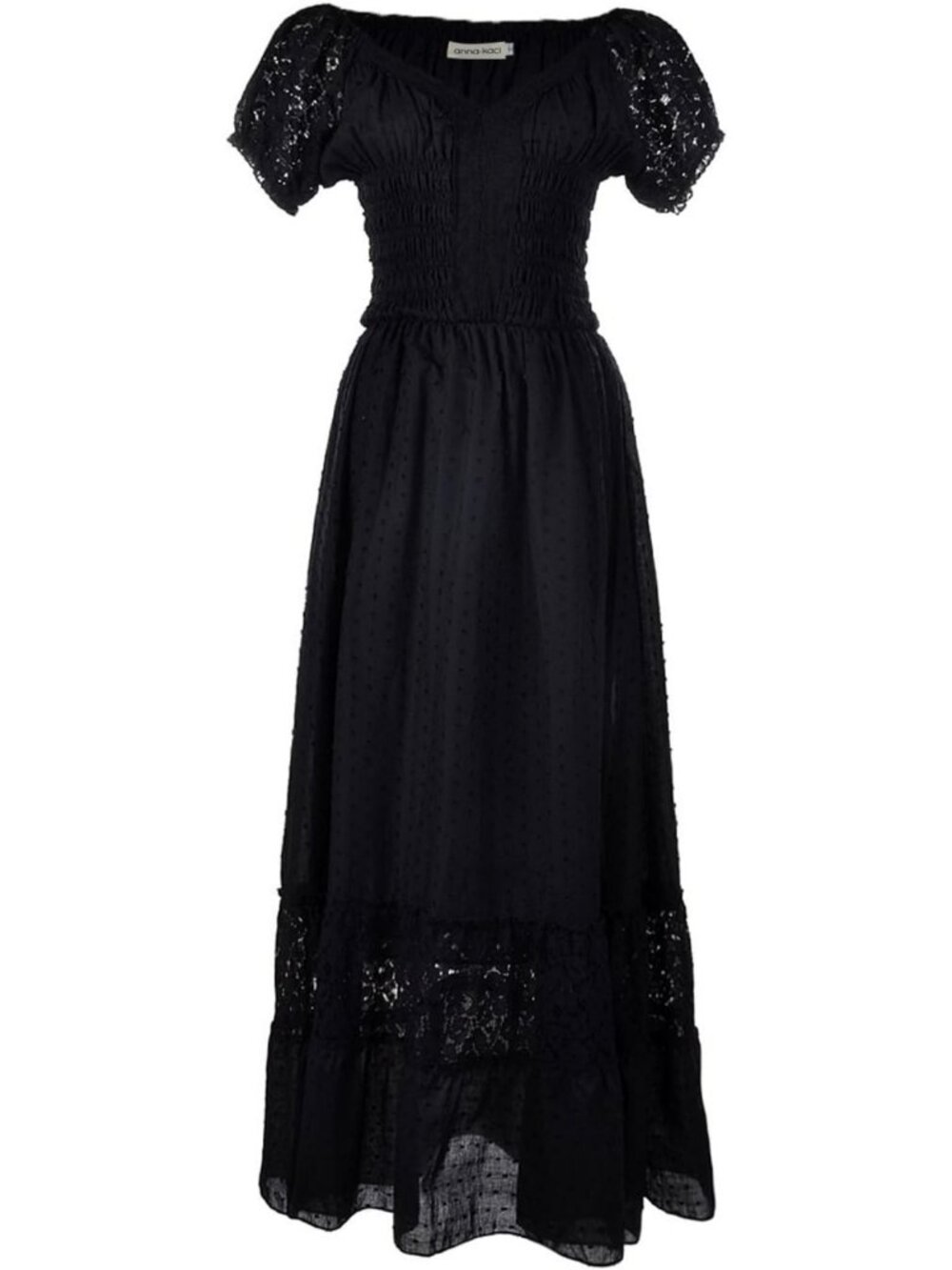 Boho Inspired Renaissance Peasant Maxi Dress with Cap Sleeves & Lace Trim